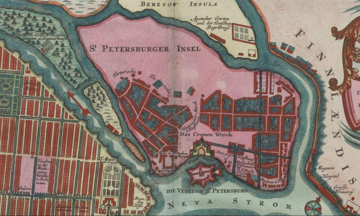 The map of St. Petersburg 1725-1727, detail